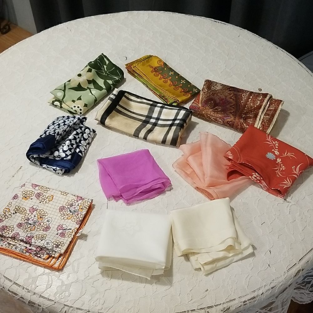 Vintage scarf lot of 11 mixed fabric estate sale find